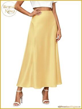 Womens Satin Silk Maxi Skirt A-Line Flowy High Waist Long Skirt